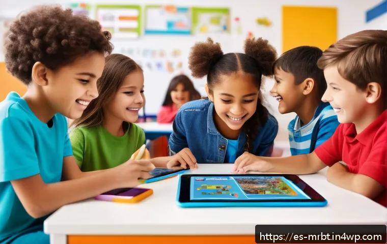 알파세대 마케팅을 위한 데이터 활용법 - A vibrant digital classroom scene featuring diverse children from Generation Alpha, aged around 6 to...